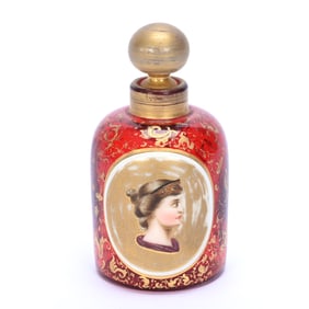 Perfume Bottle, Cranberry Bohemian Art Glass
