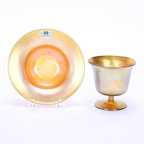 Pedestal Sherbet And Bowl, Signed L.C. Tiffany-Favrile
