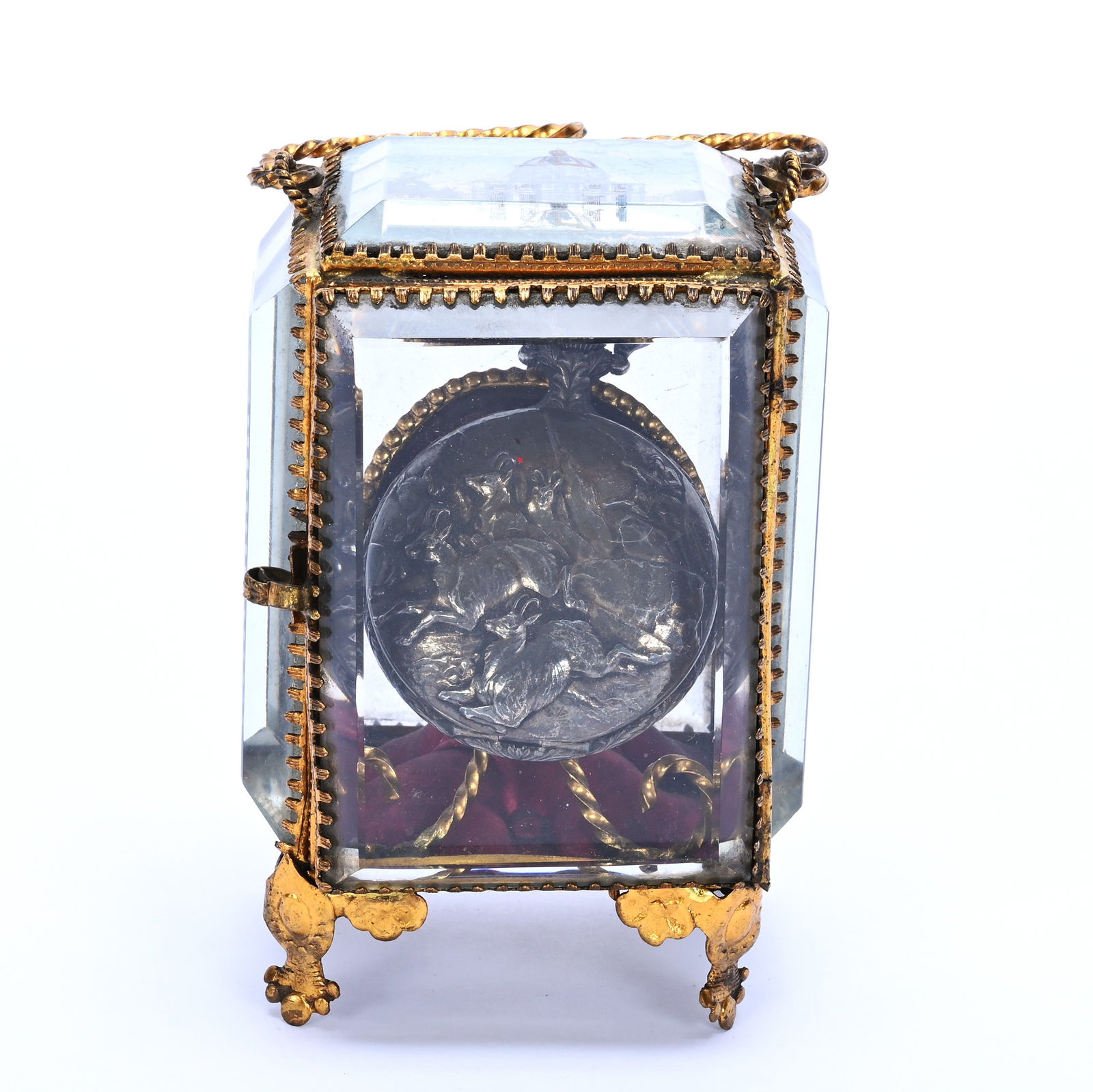 Souvenir Pocket Watch Display Case, Heavy Beveled Glass Panels With Scene Featuring Les Invalides (1 of 6)
