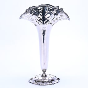 Pedestal Fan Shaped Vase, Solid Sterling Silver Marked Bullard Bros, Model #2082