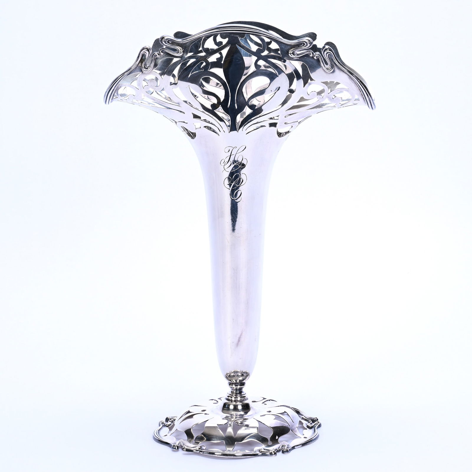 Pedestal Fan Shaped Vase, Solid Sterling Silver Marked Bullard Bros, Model #2082 (1 of 3)