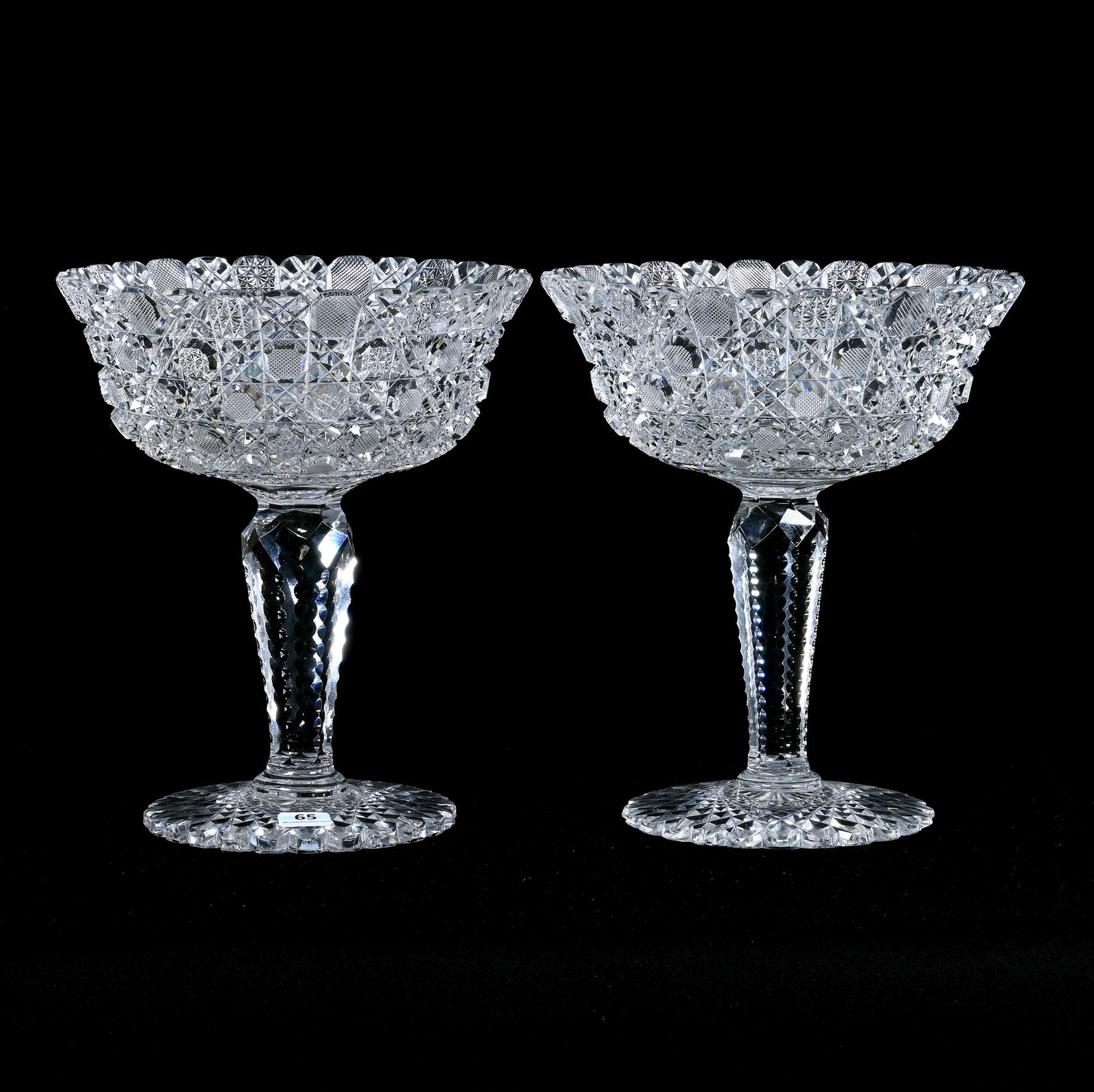Pair Compotes, American Brilliant Cut Glass, Harvard Pattern (1 of 3)
