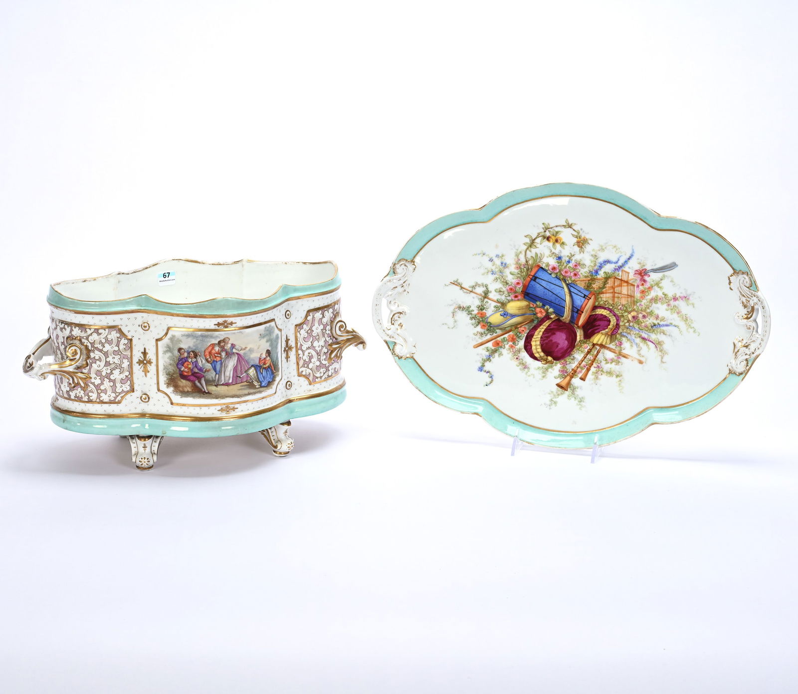 Unmarked Berlin Porcelain Footed And Handled Cache Pot With Serving Tray (1 of 3)