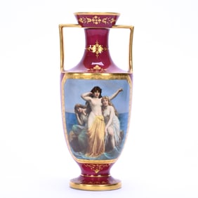 Pedestal Two Handle Vase, Vienna Beehive Mark, Hand Painted