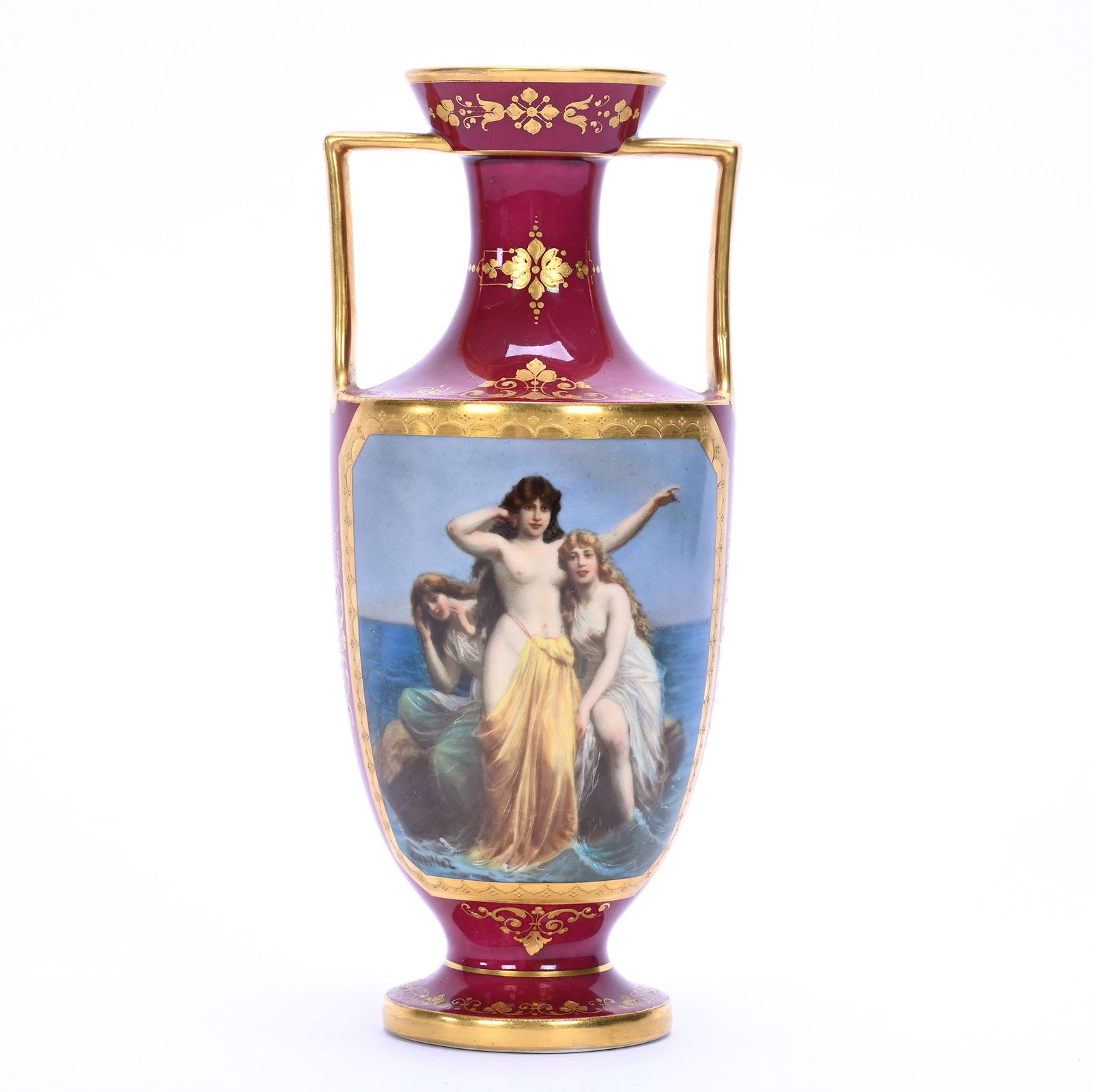 Pedestal Two Handle Vase, Vienna Beehive Mark, Hand Painted (1 of 3)