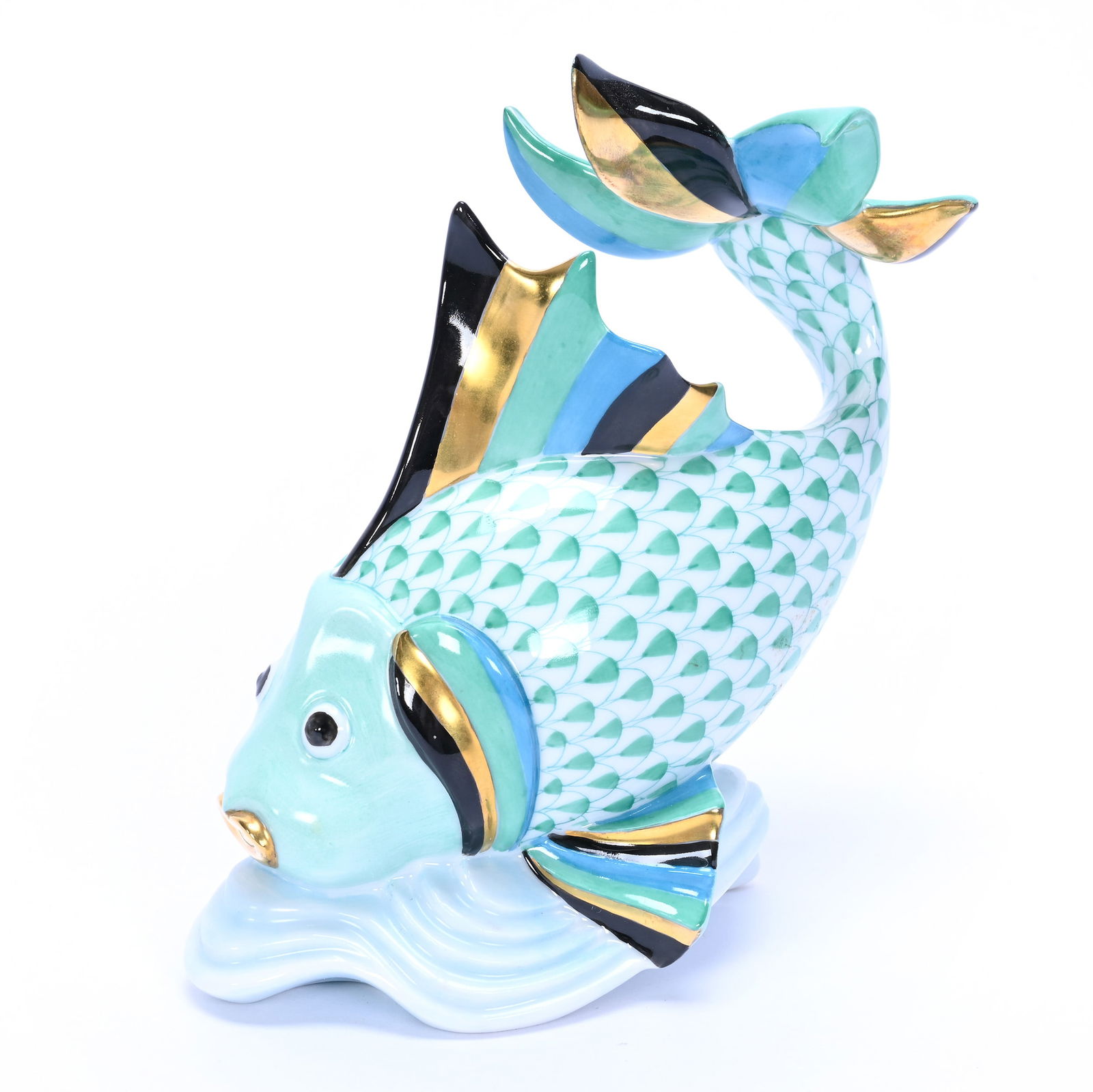 Figurine, Marked Herend, Dolphin With Green Scales, Marked 15350.0.00/VHV.M, GA (1 of 3)