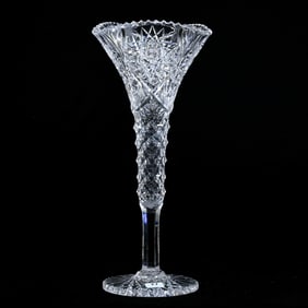 Tri-Corner Trumpet Vase, American Brilliant Cut Glass