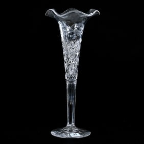 Trumpet Vase, American Brilliant Cut Glass, Signed J. Hoare, Ruffled Rim