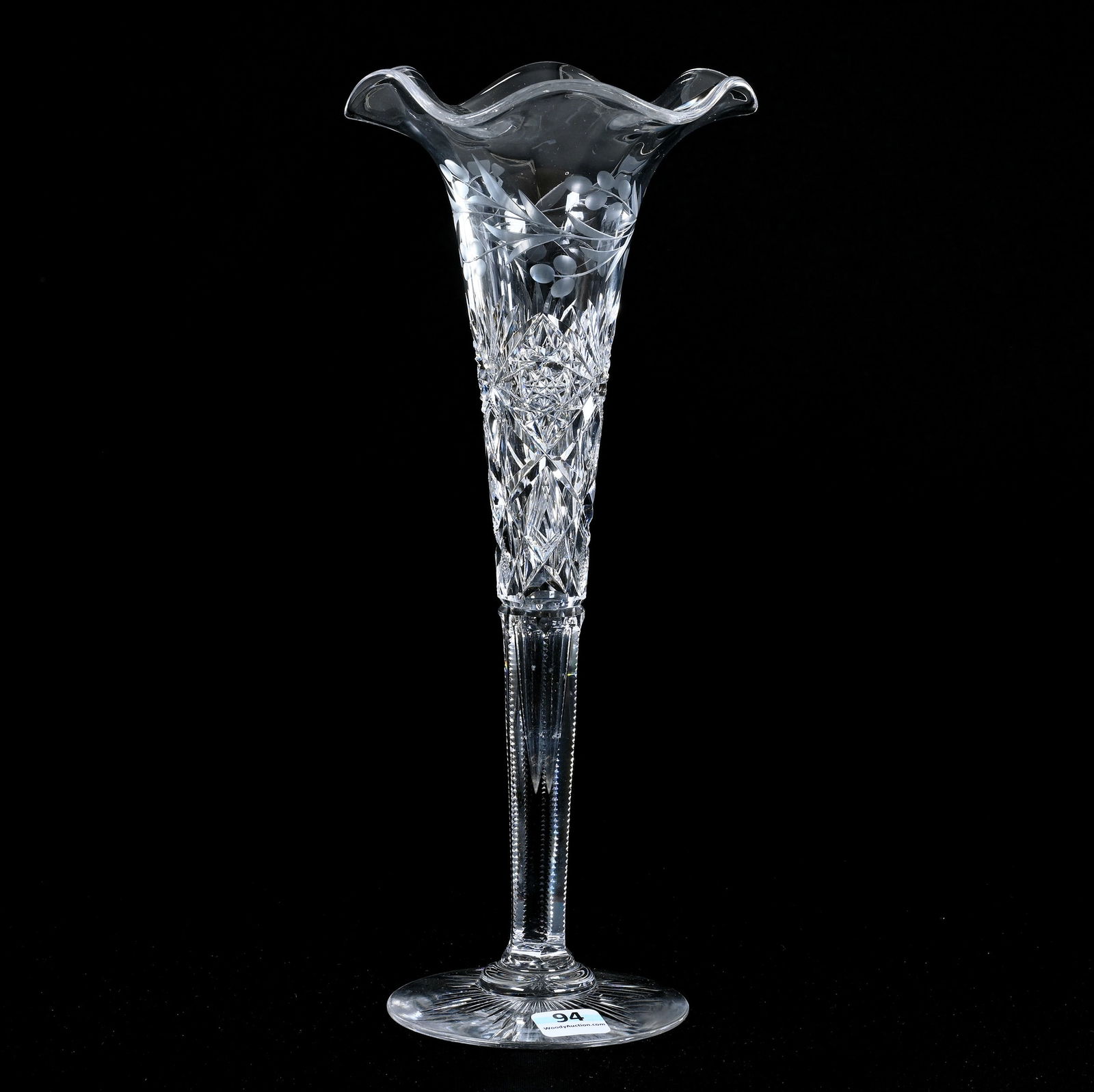 Trumpet Vase, American Brilliant Cut Glass, Signed J. Hoare, Ruffled Rim (1 of 3)
