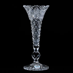 Trumpet Vase, American Brilliant Cut Glass, Signed Elite Trademark Of Gowans Kent & Company