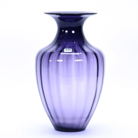 Vase, Solid Amethyst Art Glass, Optic Rib Design