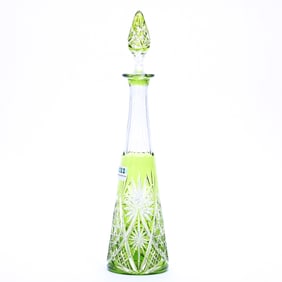 Pyramidal Shaped Decanter, Brilliant Period Cut Glass, By Val St. Lambert