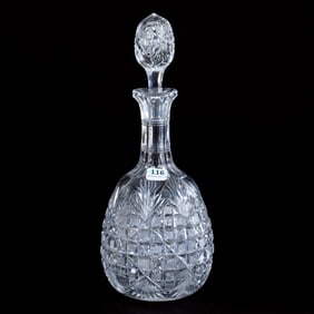Decanter, American Brilliant Cut Glass, Pattern Resembles Strawberry Diamond And Star Pattern By