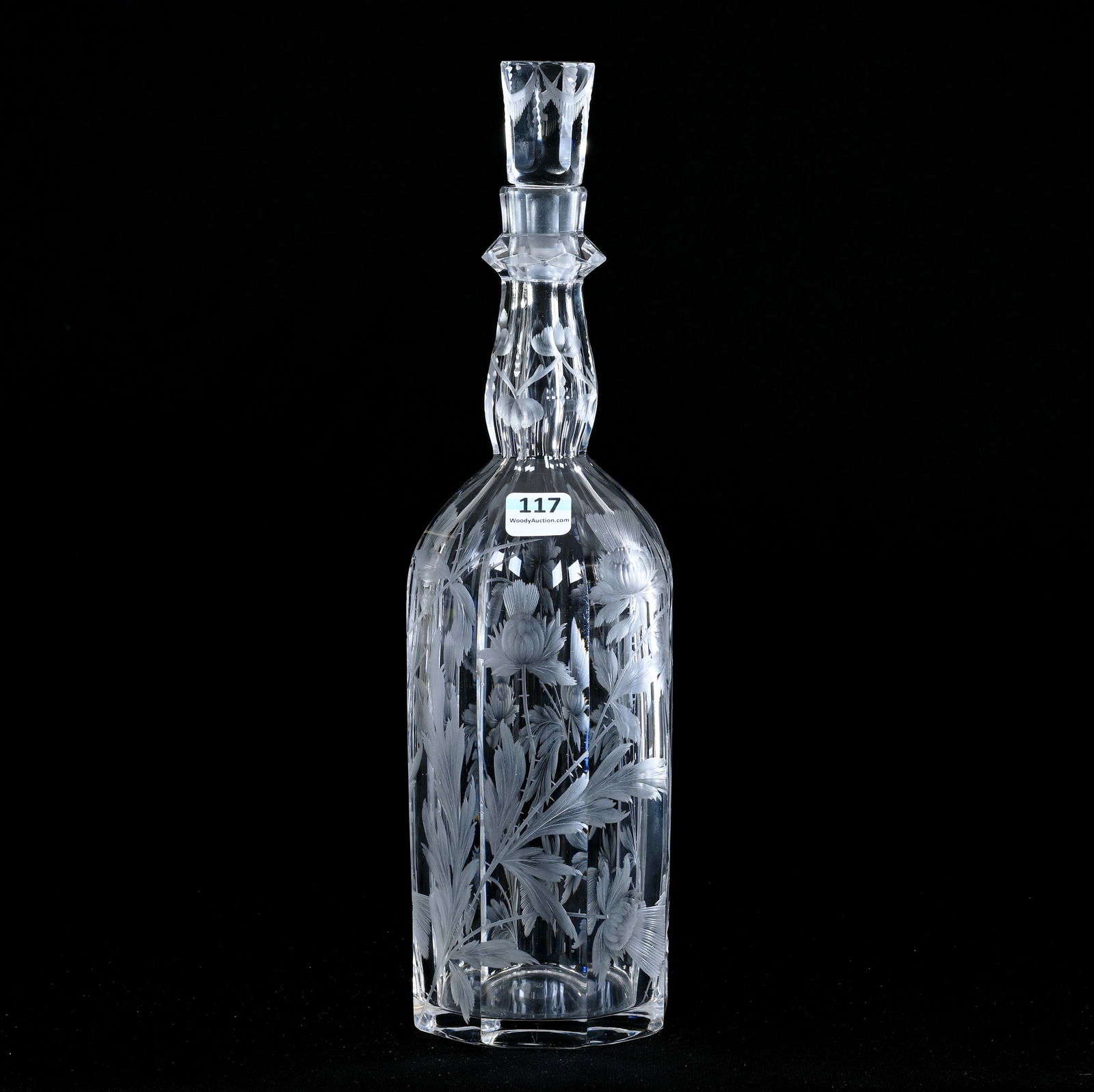 Whiskey Bottle, American Brilliant Cut Glass, Signed Libbey Flute Pattern With Engraved Thistle (1 of 6)