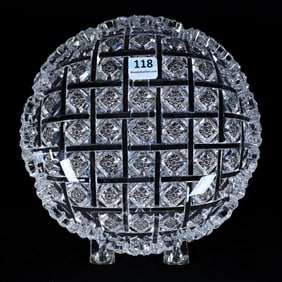 Low Bowl, American Brilliant Cut Glass, Signed Egginton Trellis Pattern