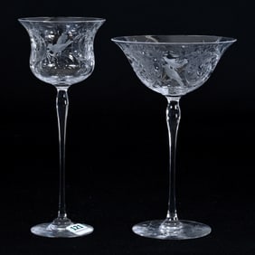 (2) Stems, American Brilliant Cut Glass, Signed Libbey