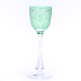 Wine Stem, Brilliant Period Cut Glass, Green Cut To Clear