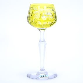Wine Stem, Brilliant Period Cut Glass, Yellow Cut To Clear, Attributed To Baccarat