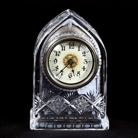 Desk Clock, American Brilliant Cut Glass, By Sinclaire