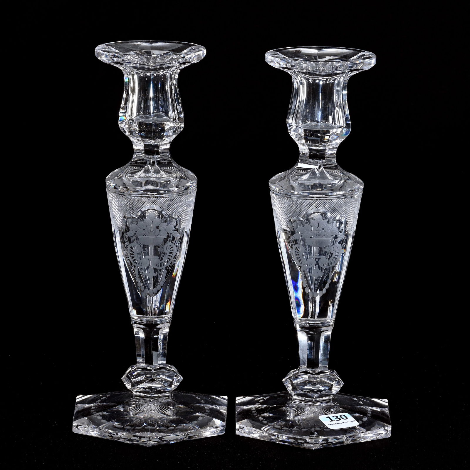 Pair Candlestick Holders, American Brilliant Cut Glass, Signed Sinclaire Adam Pattern (1 of 2)
