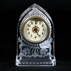 Desk Clock, American Brilliant Cut Glass, Signed Sinclaire