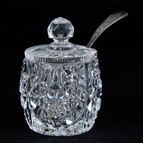 Mustard Jar, American Brilliant Cut Glass, Hobstar And Prism Motif