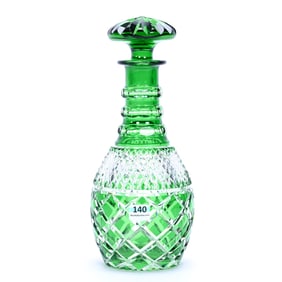 Decanter, Brilliant Period Cut Glass, Green Cut To Clear