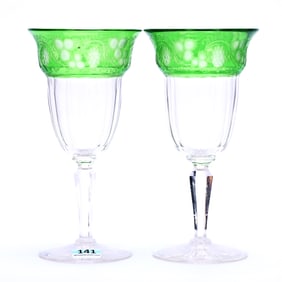 Pair Water Stems, American Brilliant Cut Glass