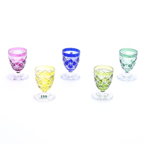 Pedestal Whiskey Tumbler, Brilliant Period Cut Glass, Blue Cut To Clear