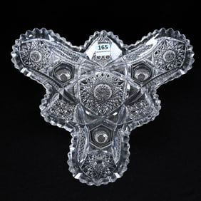 Footed Tray, Three Sided, American Brilliant Cut Glass, Hobstar, Vesica, Nailhead Diamond, Cane &