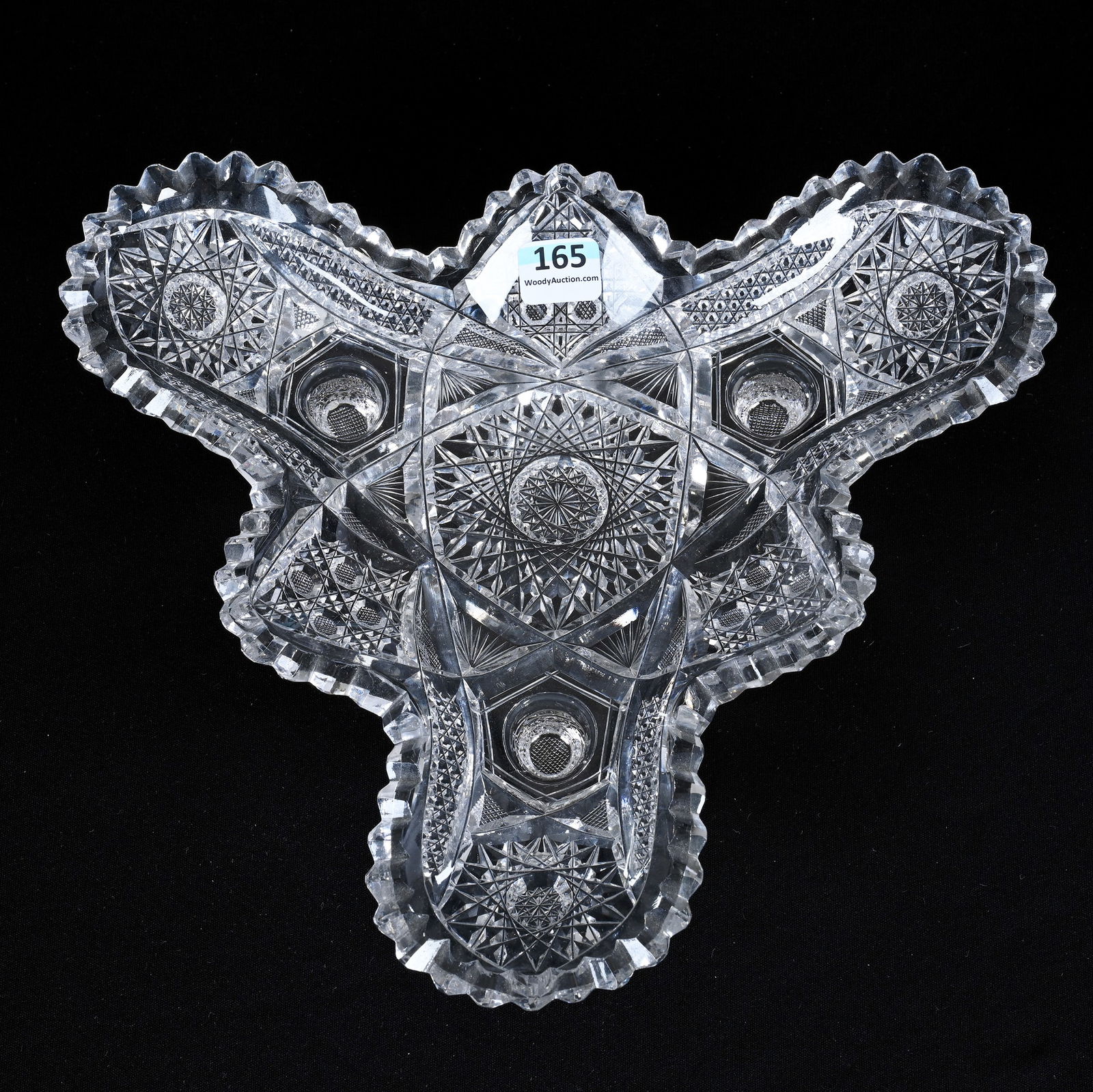 Footed Tray, Three Sided, American Brilliant Cut Glass, Hobstar, Vesica, Nailhead Diamond, Cane & (1 of 3)