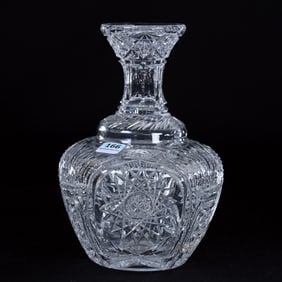 Water Carafe, American Brilliant Cut Glass, Three Alternating Sections Of Hobstar And Prism Motif