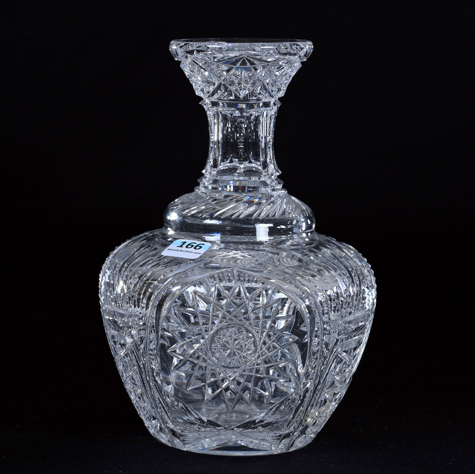 Water Carafe, American Brilliant Cut Glass, Three Alternating Sections Of Hobstar And Prism Motif (1 of 4)