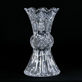 Vase, American Brilliant Cut Glass, Signed Clark Palmetto Pattern