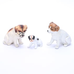 (3) Figurines, German Bisque, Unmarked Heubach, Sitting Dogs