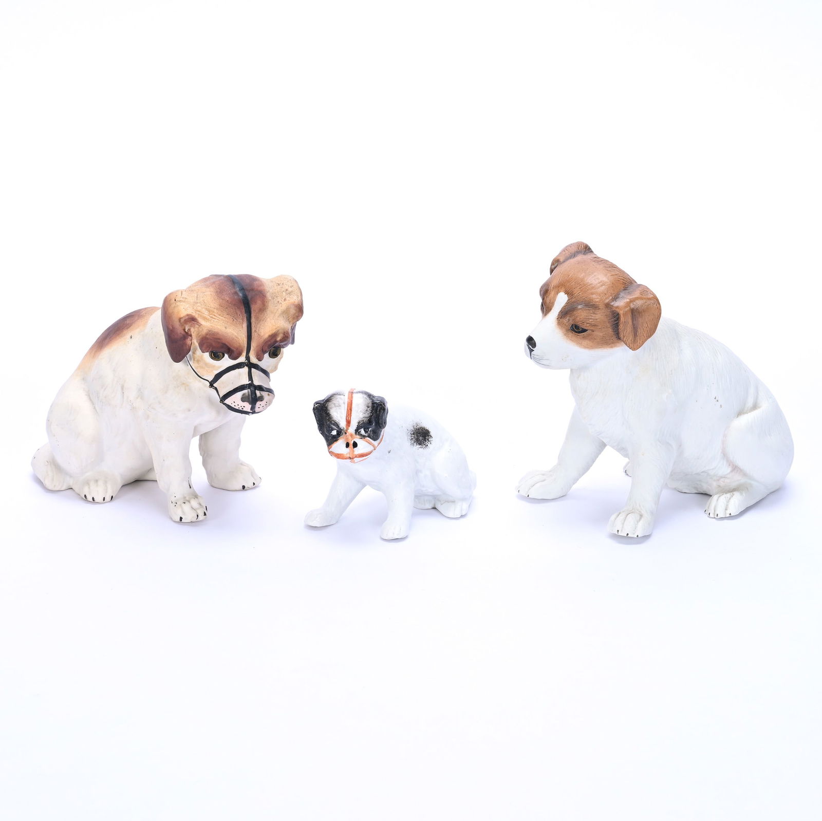 (3) Figurines, German Bisque, Unmarked Heubach, Sitting Dogs (1 of 4)