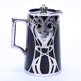 Chocolate Pot Marked Lenox, Dark Cobalt Blue With Sterling Silver Overlay