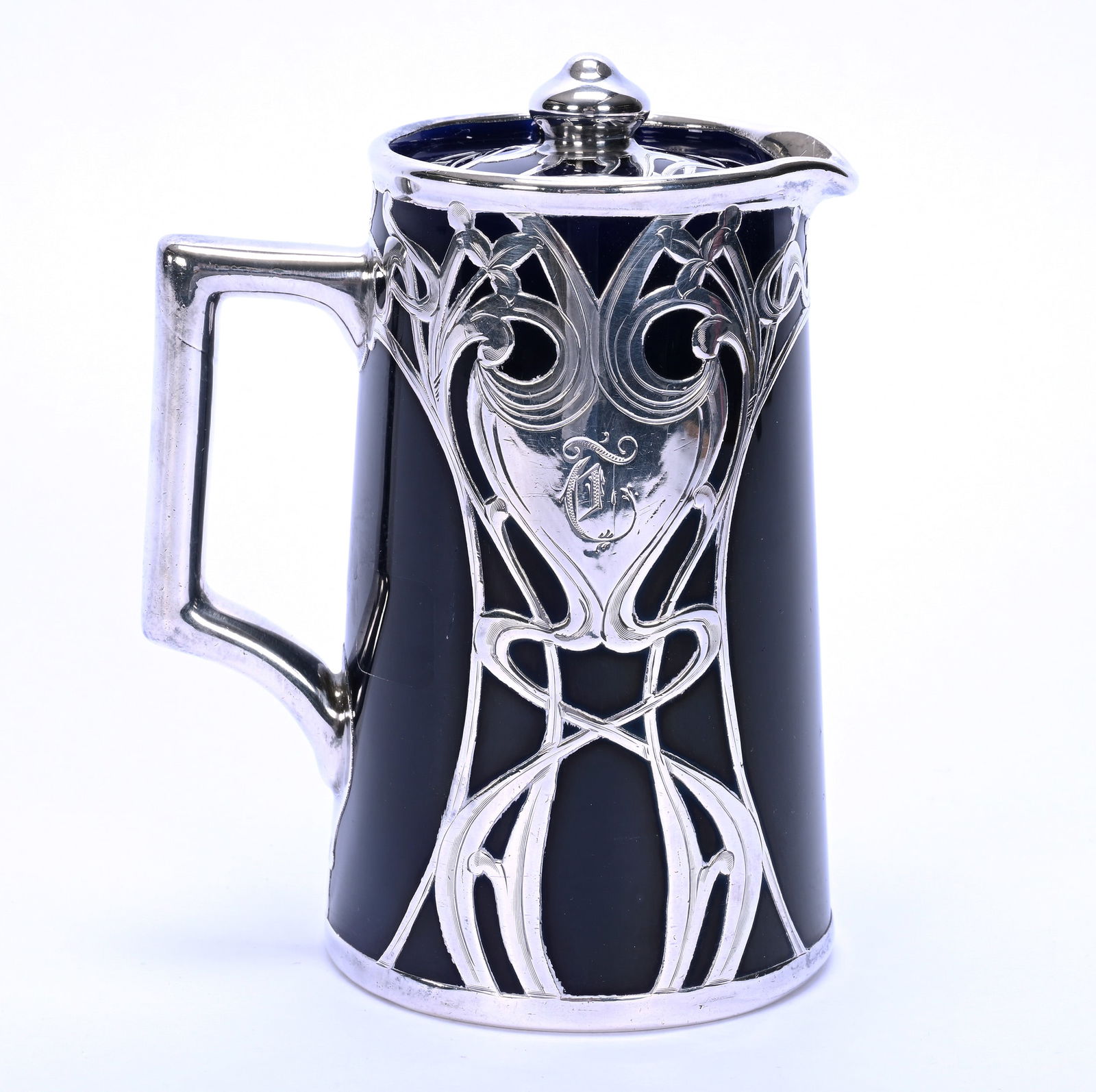 Chocolate Pot Marked Lenox, Dark Cobalt Blue With Sterling Silver Overlay (1 of 4)