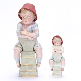 (2) Figurines, German Bisque Marked Heubach