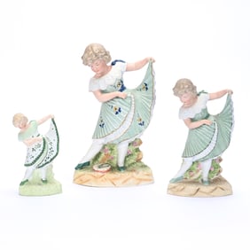 (3) Figurines, German Bisque Marked Heubach