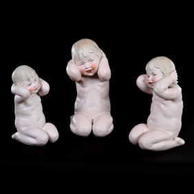 (3) Figurines, German Bisque Marked Heubach