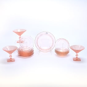(18) Pink Depression Glass Items: