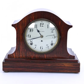 Mantel Clock Marked Seth Thomas, Wood Case With Laminate Overlay