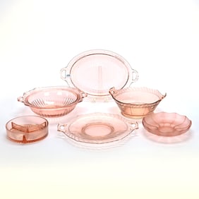 (6) Pink Depression Glass Items