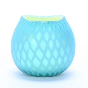 Rose Bowl, Blue Diamond Quilted Mother Of Pearl Art Glass