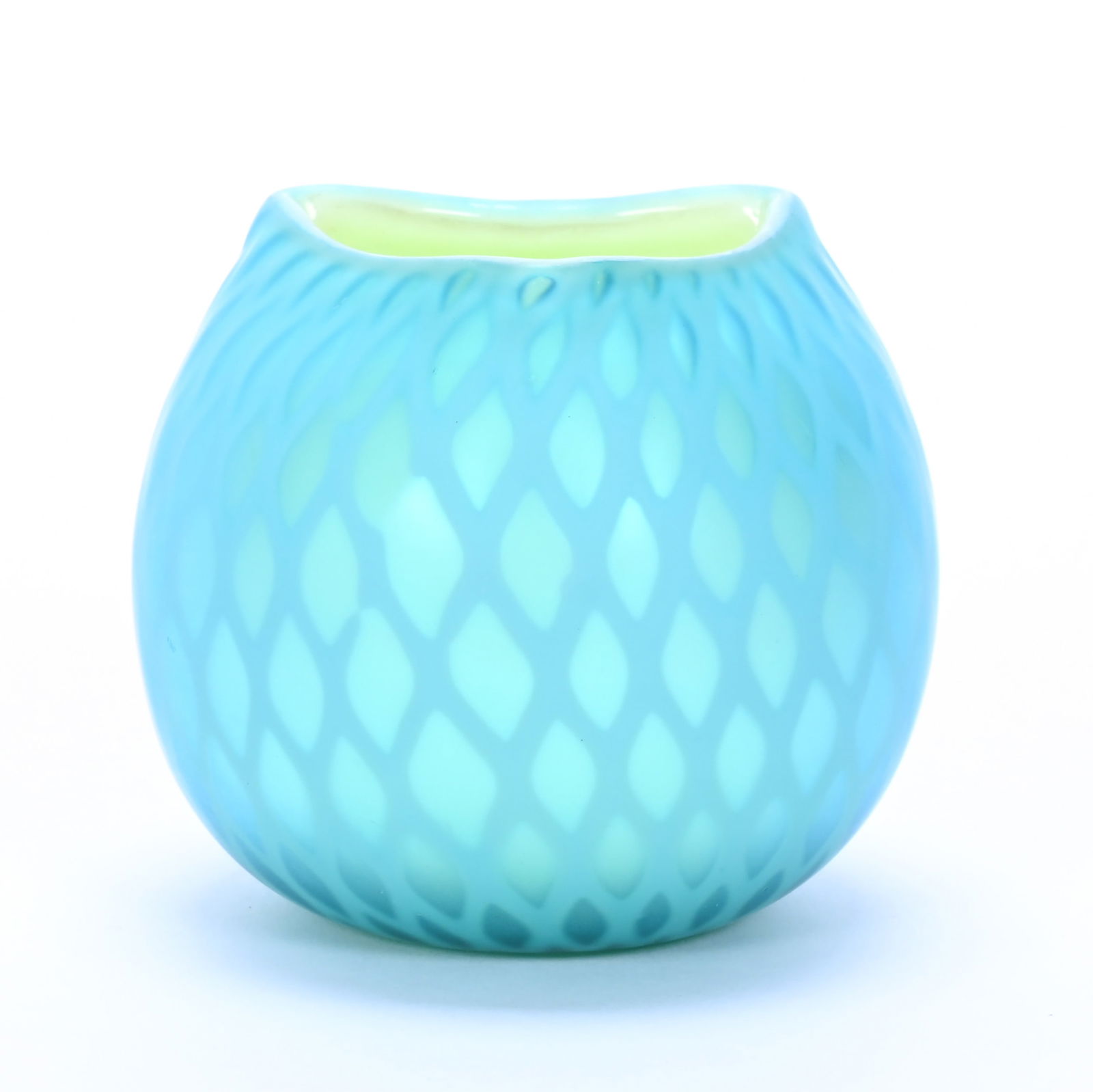 Rose Bowl, Blue Diamond Quilted Mother Of Pearl Art Glass (1 of 3)