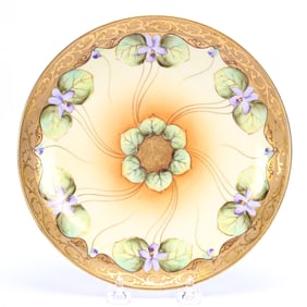 Plate Marked Pickard, Violets On Green Leaves