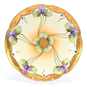 Plate Marked Pickard, Violets On Green Leaves