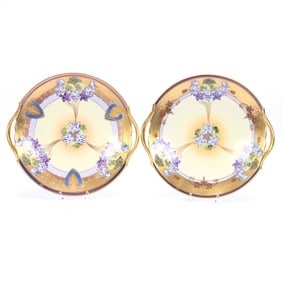 (2) Cake Plates Marked Pickard, Violet Supreme Pattern