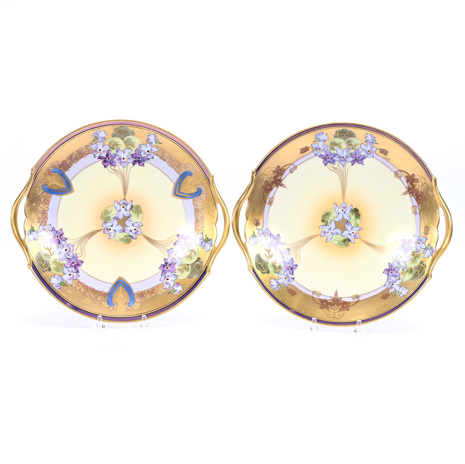 (2) Cake Plates Marked Pickard, Violet Supreme Pattern (1 of 3)